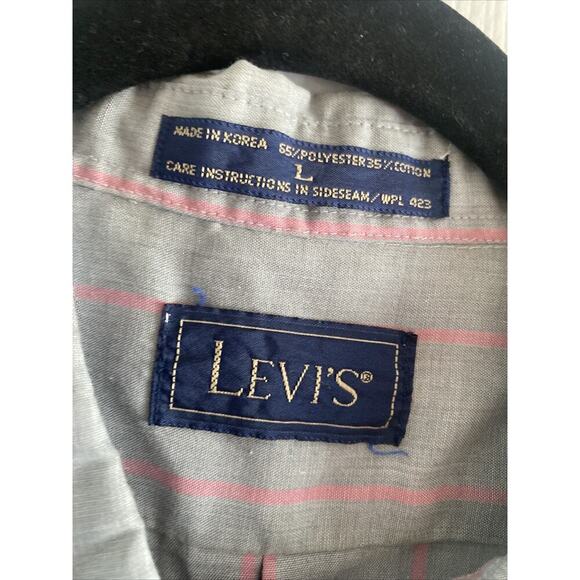 Vintage Levis Mens Large WPL 423 Gray Chambray Button Down Pink Stripe - Picture 3 of 7